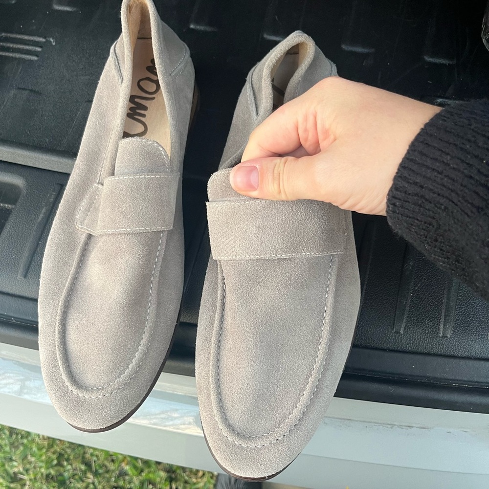 Men’s grey suede loafers